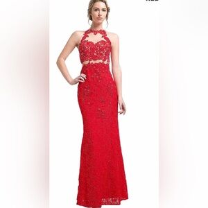 Cinderella Divine‎ Red Lace Prom Dress